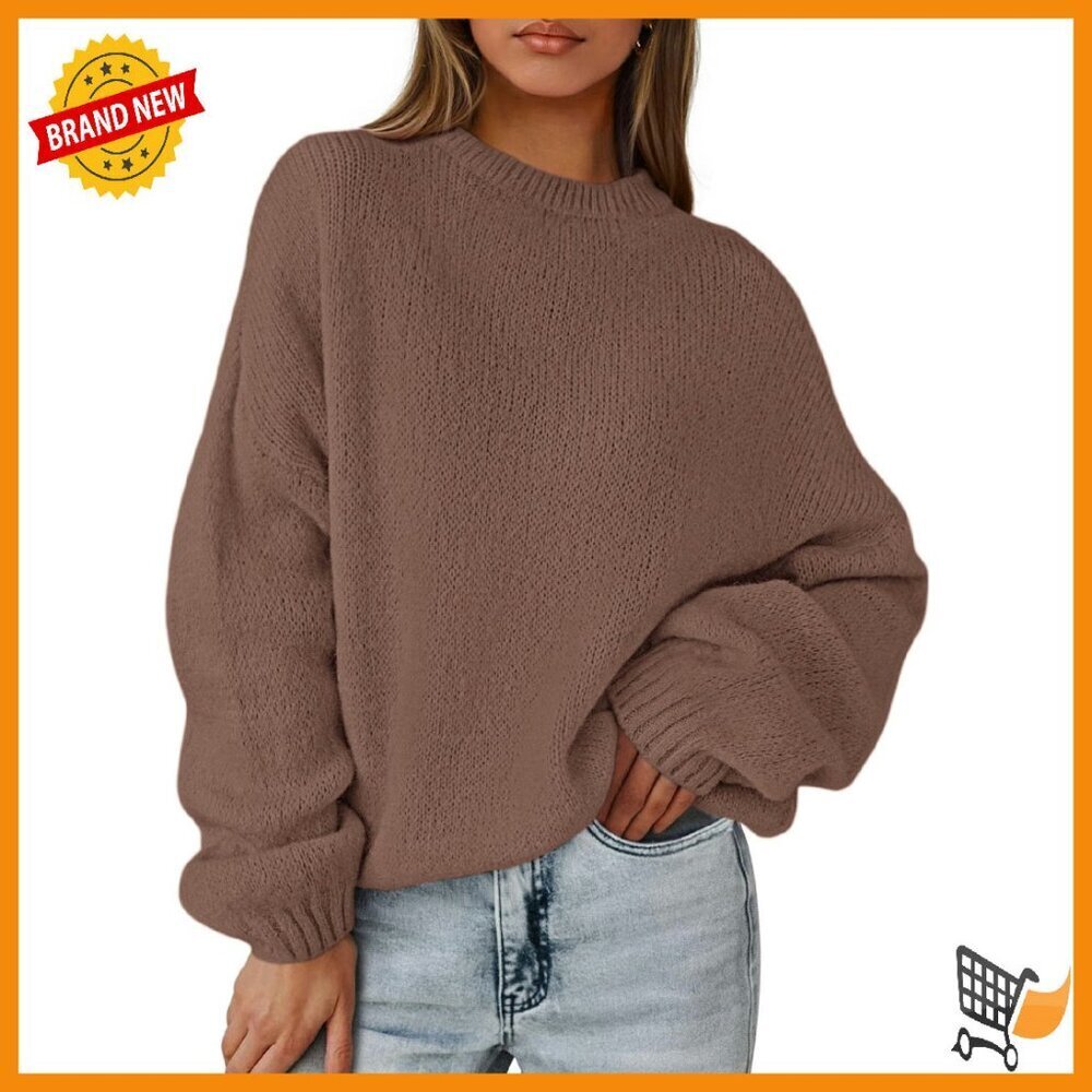 Oversized Chunky Knit Pullover Sweater Lantern Sleeve Loose Fit Winter